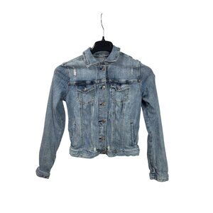 Maurices Distressed Light Wash Denim Jacket Size XS Button Front Womens